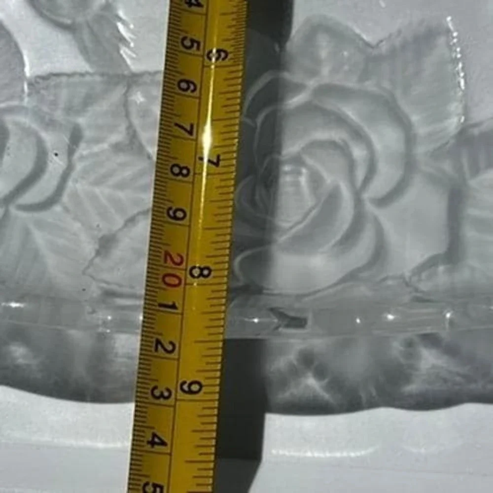 Frosted Rose Glass Serving Tray Scalloped Rectangular Floral Platter 11.5in